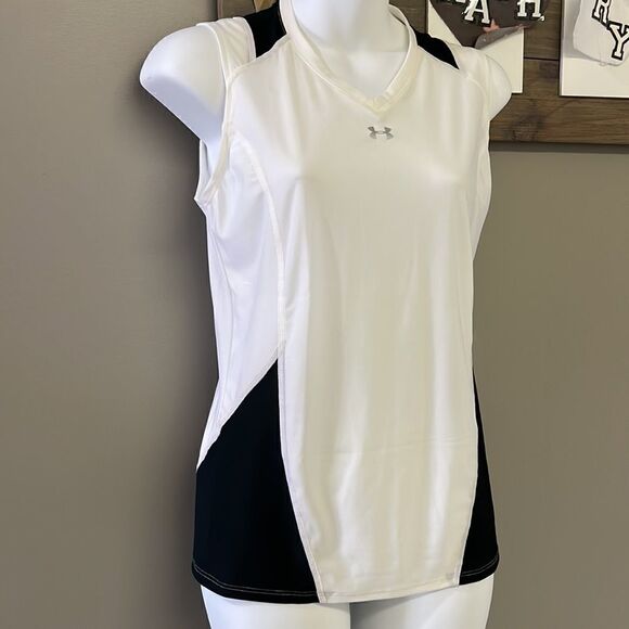 Under Armour Black/Off-White UPF 30 Heat Gear Compression Sleeveless… - Picture 2 of 15